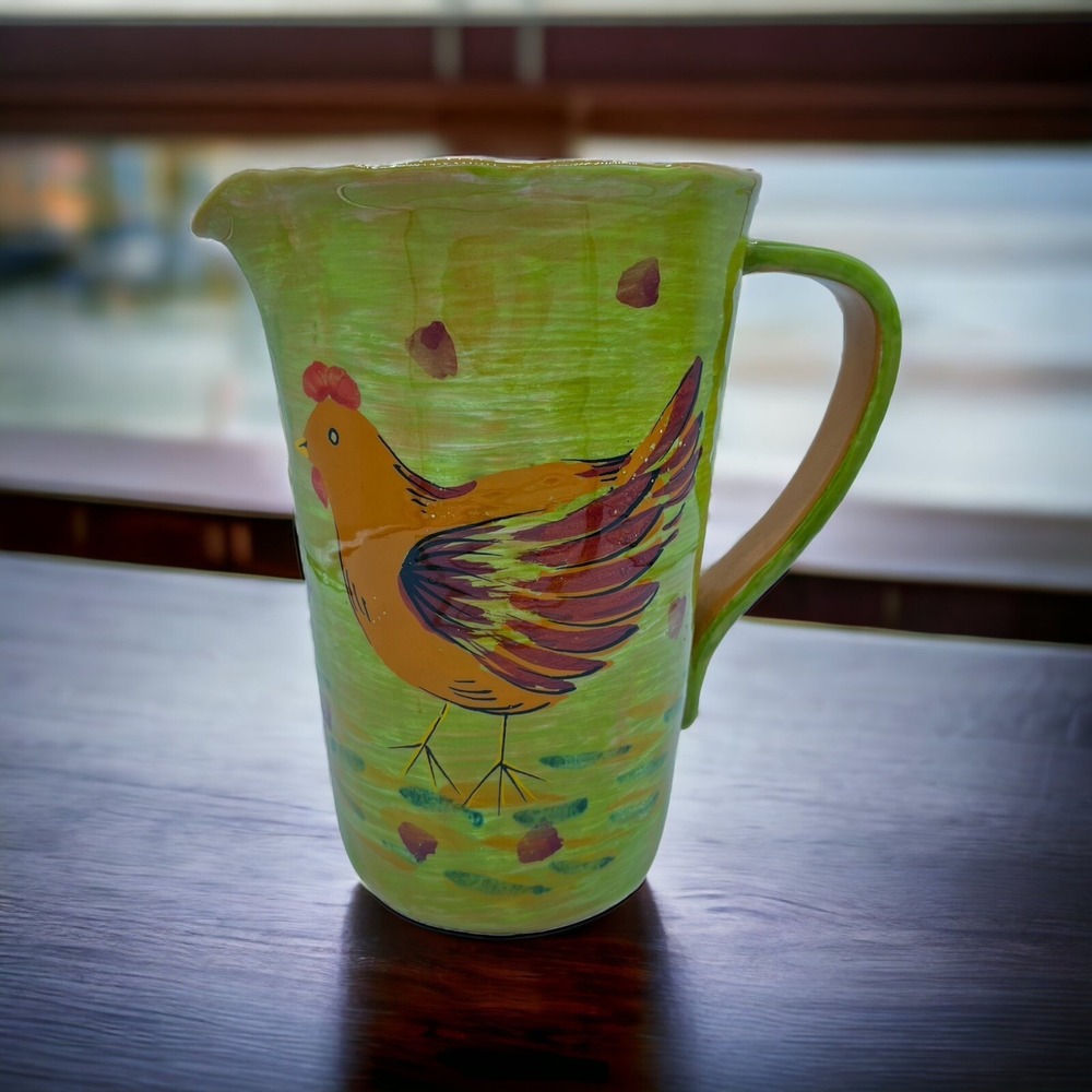 La Ceramica Rooster Pitcher Made In Italy Crate and Barrel 8 3/4" x 5 3/4" 48 oz